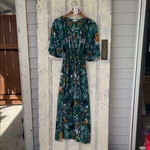 Cost Plus World Market Teal Graphic Midi Dress (s/m)
